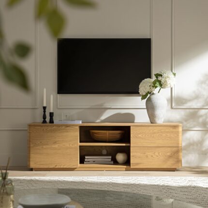 Curved Edge 150cm Wide TV Unit – Natural Wood Finish