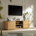 Curved Edge 150cm Wide TV Unit – Natural Wood Finish - Image 2