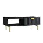 Matte Black Coffee Table with Drawer – Modern Wooden Centre Table with Built-In Storage - Image 5