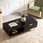 Matte Black Coffee Table with Drawer – Modern Wooden Centre Table with Built-In Storage - Image 8