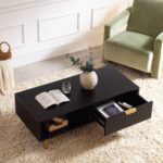 Matte Black Coffee Table with Drawer – Modern Wooden Centre Table with Built-In Storage - Image 7