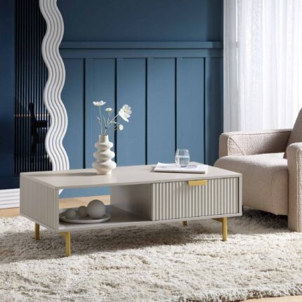 Matte Taupe Coffee Table with Drawer – Elegant Modern Centre Table with Built-In Storage