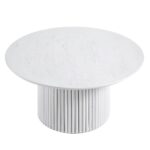 Washed White Round Oak Pedestal Coffee Table - Image 3