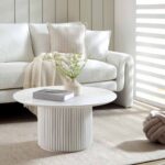 Washed White Round Oak Pedestal Coffee Table - Image 5