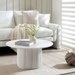Washed White Round Oak Pedestal Coffee Table
