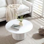 Washed White Round Oak Pedestal Coffee Table - Image 2