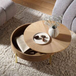 Round Rotating Coffee Table – Modern Swivel Top Wooden Centre Table for Living Room - Image 2