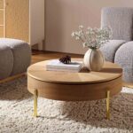 Round Rotating Coffee Table – Modern Swivel Top Wooden Centre Table for Living Room
