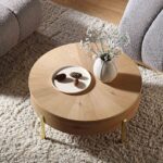Round Rotating Coffee Table – Modern Swivel Top Wooden Centre Table for Living Room - Image 5