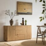 Curved Edge 2-Door 3-Drawer Wide Sideboard – Natural Wood Finish