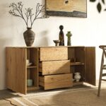 Curved Edge 2-Door 3-Drawer Wide Sideboard – Natural Wood Finish - Image 2