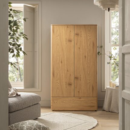 Curved Edge Double Wardrobe, Natural