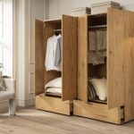 Curved Edge 4-Door Wardrobe, Natural - Image 7