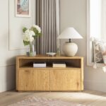 Curved Edge Corner TV Unit – Natural Wood Finish