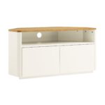Curved Edge Corner TV Unit – Off White Base with Oak Top - Image 3