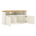 Curved Edge Corner TV Unit – Off White Base with Oak Top - Image 9