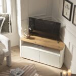 Curved Edge Corner TV Unit – Off White Base with Oak Top - Image 4