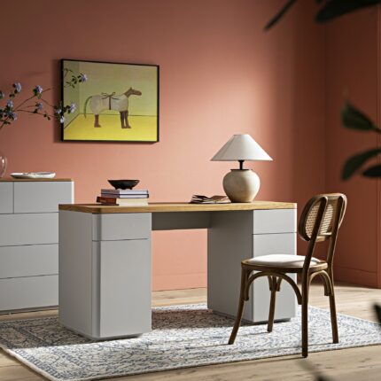 Curved Edge Desk with Oak Top – Modern Study & Work Table with Storage