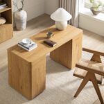 Natural Wood Curved Edge Desk with Storage – Premium Study & Office Table - Image 2