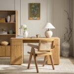 Natural Wood Curved Edge Desk with Storage – Premium Study & Office Table