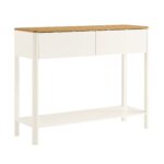 Curved Edge 2-Drawer Console Table in Off-White with Oak Top - Image 6