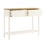 Curved Edge 2-Drawer Console Table in Off-White with Oak Top - Image 5
