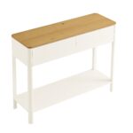 Curved Edge 2-Drawer Console Table in Off-White with Oak Top - Image 4
