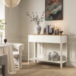 Curved Edge 2-Drawer Console Table in Off-White with Oak Top - Image 2