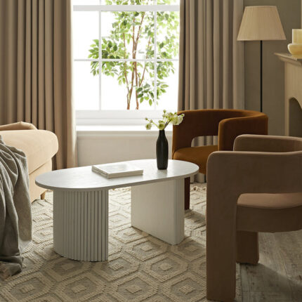 Washed White Oval Coffee Table – Elegant Wooden Centre Table