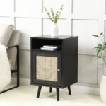 Black Rattan 1-Door Bedside Table - Image 2