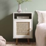 White Rattan 1-Door Bedside Table