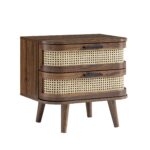 Walnut Curved Rattan 2-Drawer Bedside Table - Image 15