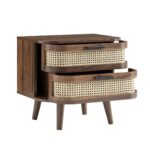 Walnut Curved Rattan 2-Drawer Bedside Table - Image 5