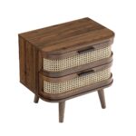 Walnut Curved Rattan 2-Drawer Bedside Table - Image 2