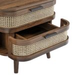 Walnut Curved Rattan 2-Drawer Bedside Table - Image 13