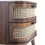 Walnut Curved Rattan 2-Drawer Bedside Table - Image 14