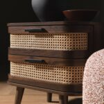 Walnut Curved Rattan 2-Drawer Bedside Table - Image 10