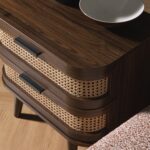 Walnut Curved Rattan 2-Drawer Bedside Table - Image 8