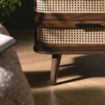 Walnut Curved Rattan 2-Drawer Bedside Table - Image 9