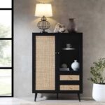 Rattan Bar Cabinet in Black Finish
