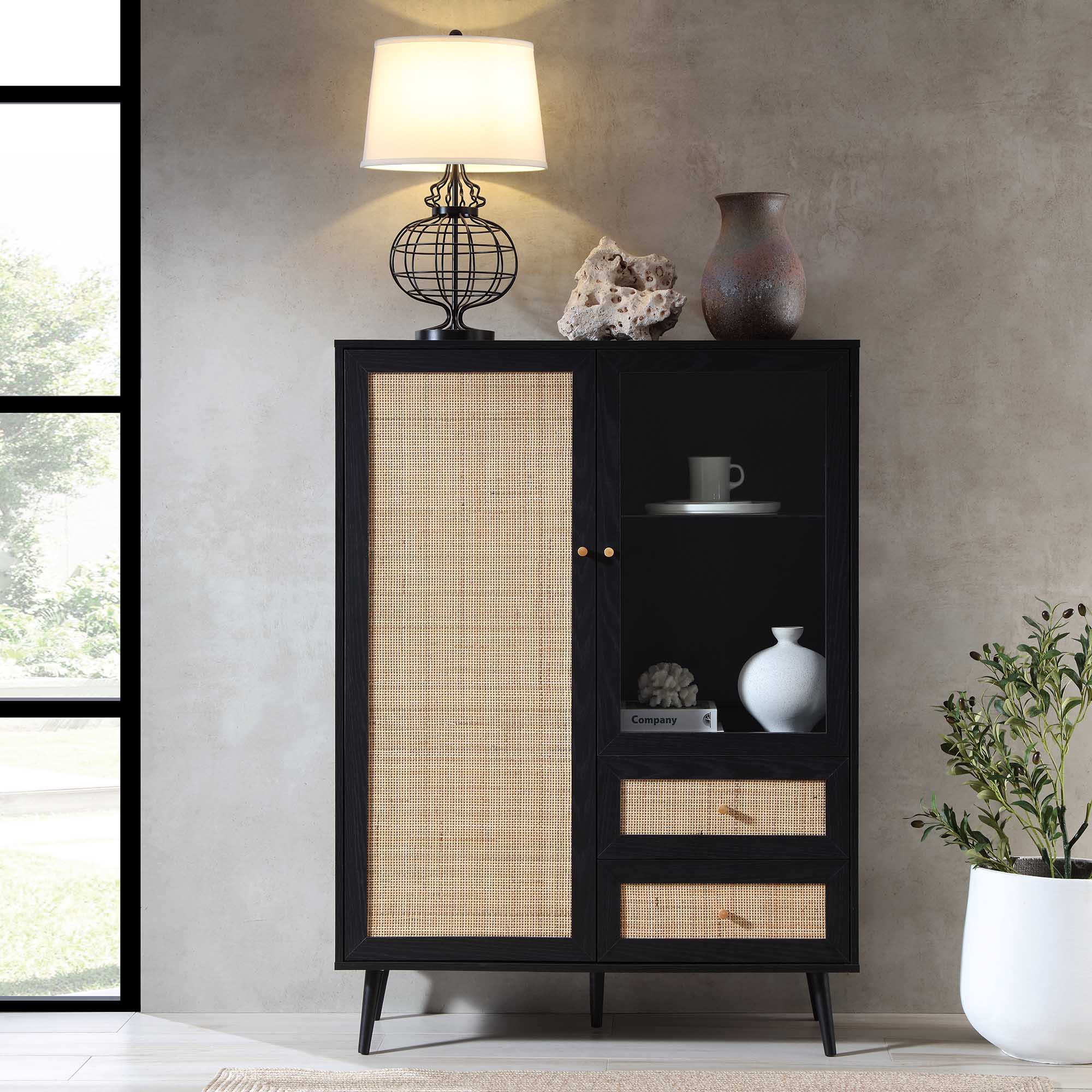 FT-CAB-01-BLACK_scene1 Rattan Bar Cabinet in Black Finish - Image 1