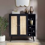 Rattan Bar Cabinet in Black Finish