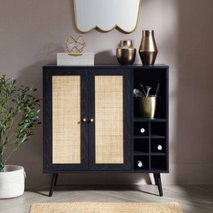 Rattan Bar Cabinet in Black Finish