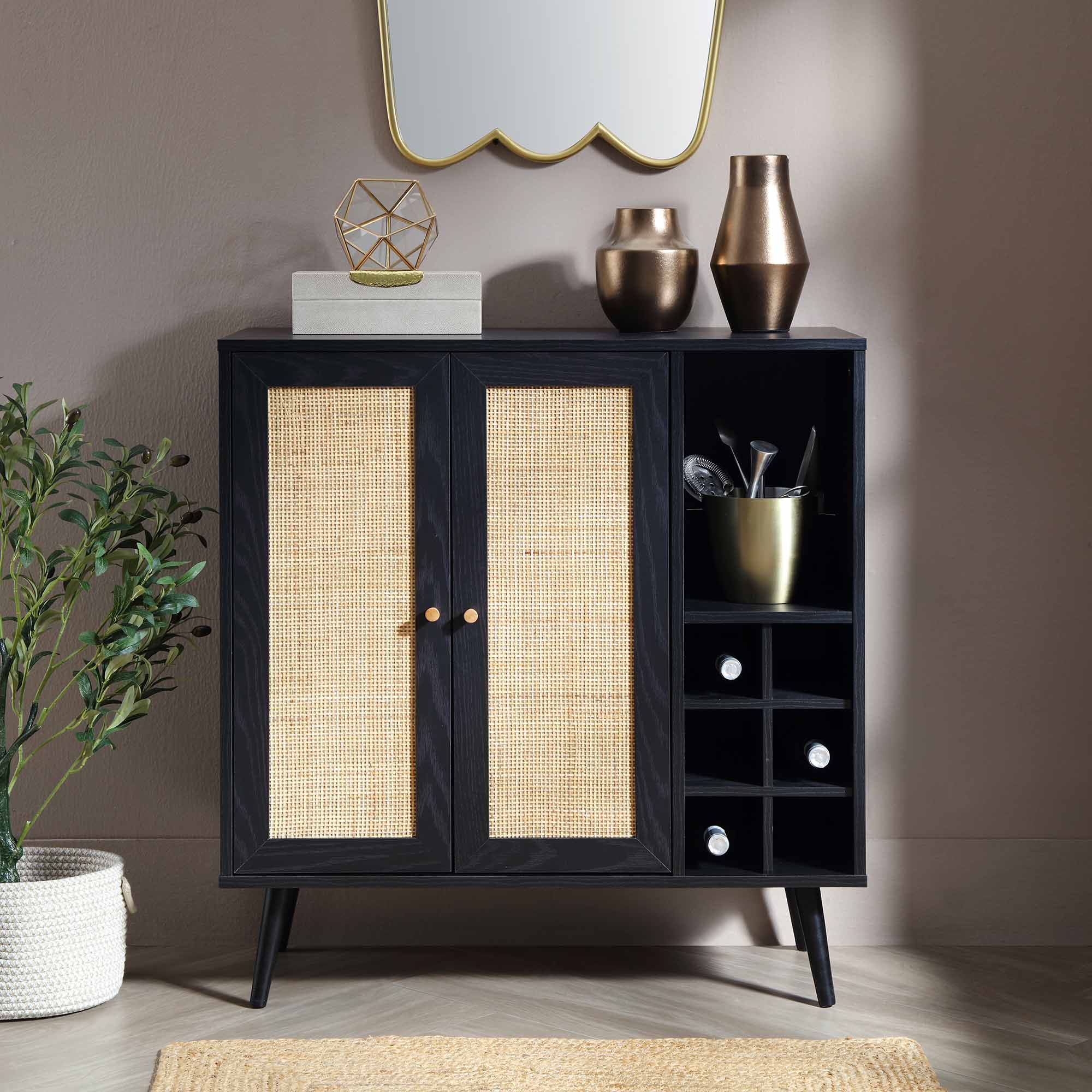 FT-CAB-02-BLACK_scene1 Rattan Bar Cabinet in Black Finish - Image 1