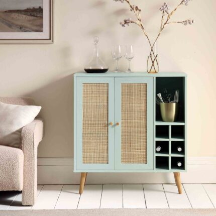 Rattan Bar Cabinet in Mint Finish