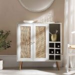Rattan Bar Cabinet in White Finish