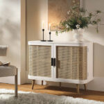 Curved Rattan 2-Door Small Sideboard – Elegant White Finish - Image 2