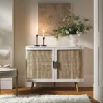 Curved Rattan 2-Door Small Sideboard – Elegant White Finish