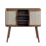 Curved Rattan 2-Door Buffet Sideboard in Walnut Finish - Image 4