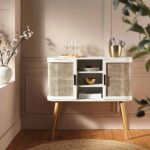 Curved Rattan 2-Door Buffet Sideboard in White Finish